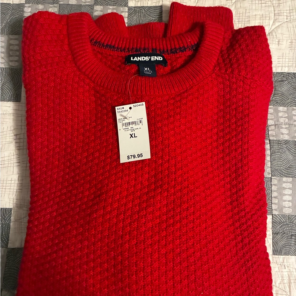 Lands' End Men's Vibrant Red Crewneck Sweater